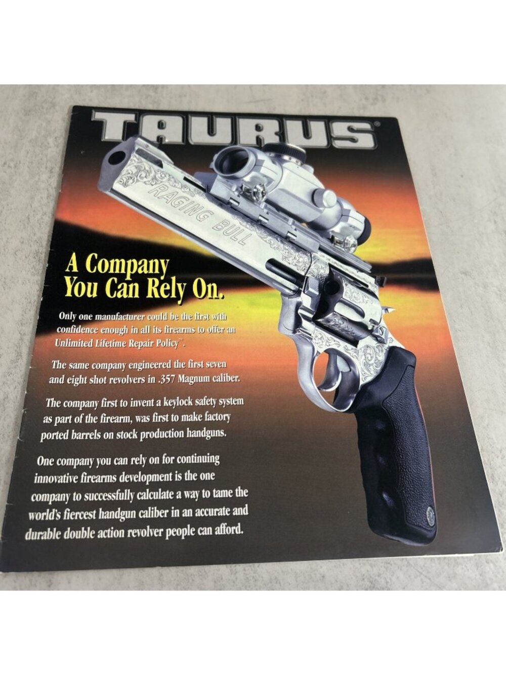 1998 TAURUS FIREARMS CATALOG, RAGING BULL SERIES,  MODELS 605 & 817